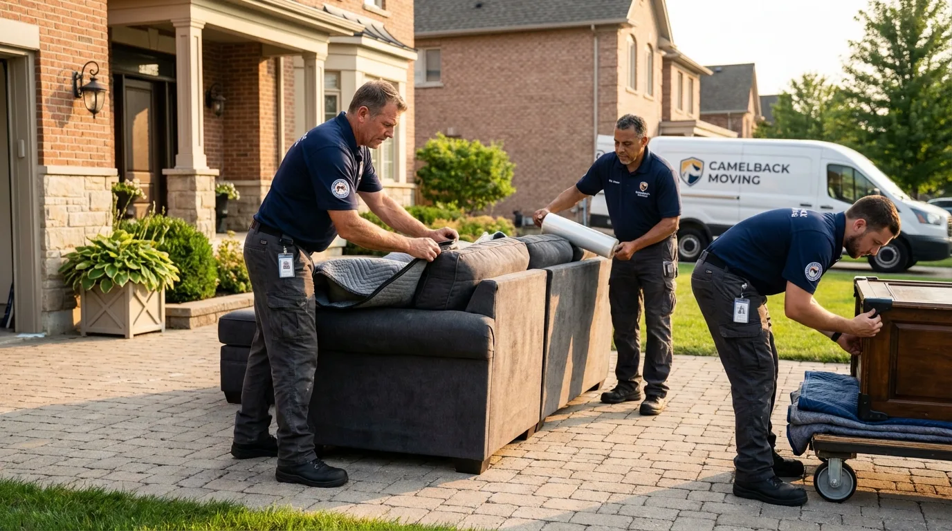 Large estate moving crew wrapping furniture in Shasta Lake, CA