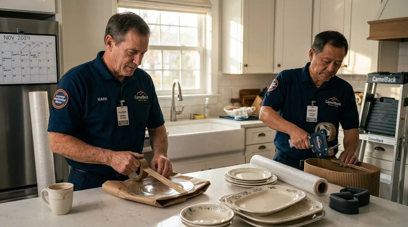 Professional crew packing kitchen dishware in Shasta Lake, CA